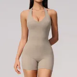 YJ5529-5 · Linen Linen Women's Yoga Performance Bodysuit V Neck Backless Fitted
