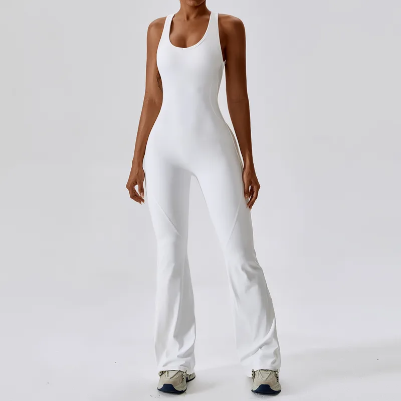 Women's Flared Yoga Performance Bodysuit Tummy Control Fitted
