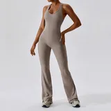 Linen Women's Flared Yoga Performance Bodysuit Tummy Control Fitted