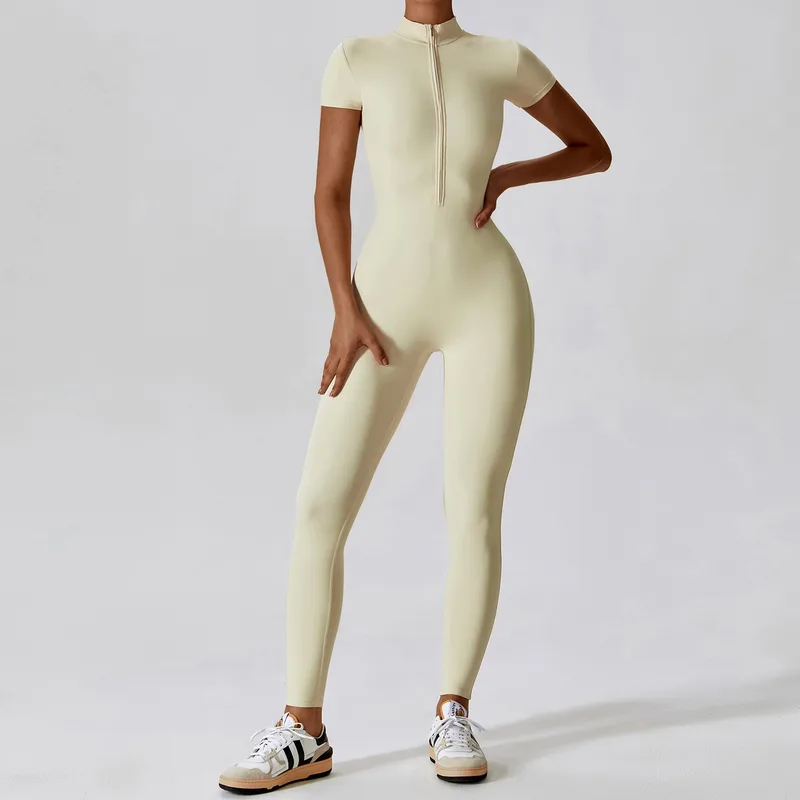 Women's Yoga Active Performance Bodysuit Short Sleeve Fitted