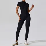 YJ8305-2 · Jet Black Jet Black Women's Yoga Active Performance Bodysuit Short Sleeve Fitted