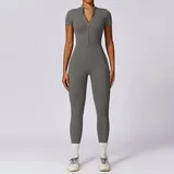 Hemp Grey Women's Yoga Active Performance Bodysuit Short Sleeve Fitted