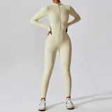 Oat Apricot Women's Yoga Workout Performance Bodysuit Long Sleeve Fitted