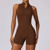 Birch Brown Women's Backless Fitted Workout Performance Bodysuit Bare Feel
