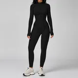 YJ9326-2 · Jet Black Jet Black Fitness Yoga Women's Workout Performance Bodysuit Color Block