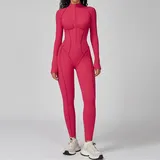 Raspberry Red Fitness Yoga Women's Workout Performance Bodysuit Color Block