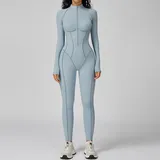 Sea Salt Blue Fitness Yoga Women's Workout Performance Bodysuit Color Block