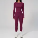 Dark Purple Red Waist Yoga Leggings High Waist Fitted Women's High