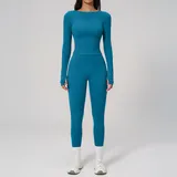 Peacock Blue Waist Yoga Leggings High Waist Fitted Women's High