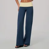 YL2585-3 · Teal Blue & Yellow Teal Blue & Yellow Women's Fitness Wide Leg Yoga Pants Wide Leg