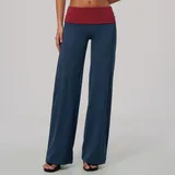 Teal Blue & Red Women's Fitness Wide Leg Yoga Pants Wide Leg