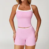 Sakra Pink Cross Back Women's Yoga Set Cross Back Backless