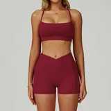 YS2030-1 · Cherry Red Cherry Red Women's Backless Cutout Yoga Set Bare Feel Fitted