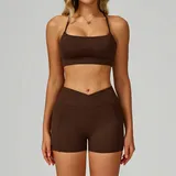 Coffee Women's Backless Cutout Yoga Set Bare Feel Fitted