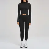 YS2539-2 · Jet Black Jet Black Women's Running Fitness Yoga Activewear Set 3 Piece