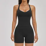 Jet Black Women's Brushed Backless Yoga Activewear Set Cross Back