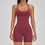 Retro Red Women's Brushed Backless Yoga Activewear Set Cross Back