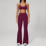 Dark Purple Red Women's Running Training Yoga Activewear Set Long Sleeve