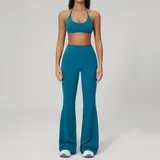 Peacock Blue Women's Running Training Yoga Activewear Set Long Sleeve