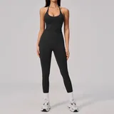 Jet Black Women's Seamless Workout Fitness Yoga Activewear Set Backless