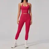 YS2557-3 · Vivid Red Vivid Red Women's Seamless Workout Fitness Yoga Activewear Set Backless