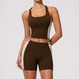 Espresso Black Women's Slim Fit Yoga Set Crew Neck Fitted