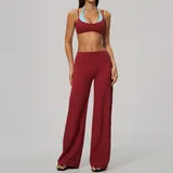 Pomegranate Red & Blue Women's High Waist Yoga Set Long Sleeve Brushed