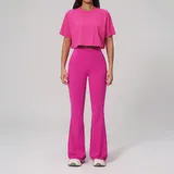 Magenta Women's Backless Fitted Fitness Yoga Activewear Set Flared