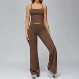 Chocolate Brown Slimming Running Women's Yoga Activewear Set Quick Dry