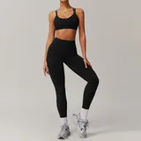 Jet Black Women's Yoga Set Cross Back Running Cross Back