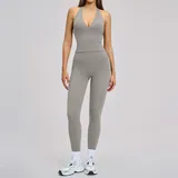 YS4201-1 · Frost Grey Frost Grey Women's Brushed Yoga Set Halter Neck Backless Fitted