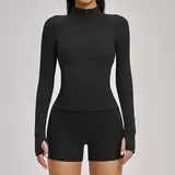 YS4510-2 · Jet Black Jet Black Women's Brushed Fitness Yoga Activewear Set Zip Up