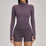 YS4510-3 · Eggplant Purple Eggplant Purple Women's Brushed Fitness Yoga Activewear Set Zip Up