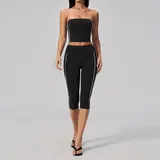Black White Clash Women's Running Performance Yoga Activewear Set 2 Piece