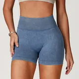 Denim Blue Women's Seamless Running Yoga Shorts High Waist Fitted