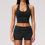 Jet Black Women's Yoga Set High Waist Breathable High Waist