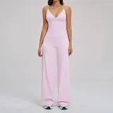 Falling Blossom Pink Women's Running Active Yoga Set Wide Leg Backless