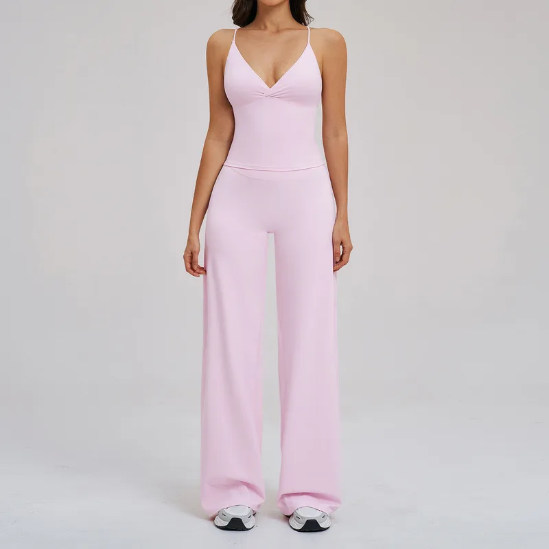 Women's Running Active Yoga Set Wide Leg Backless