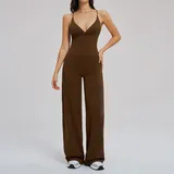 YS5544-4 · Caramel Brown Caramel Brown Women's Running Active Yoga Set Wide Leg Backless
