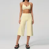 Cream Yellow Women's Yoga Activewear Set Thermal Relaxed Fit Hooded