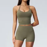 Pine Grey Green Women's Backless Fitness Yoga Activewear Set High Waist