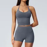 Haze Blue Women's Backless Fitness Yoga Activewear Set High Waist