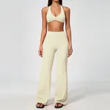 YS5575-1 · Cream White Cream White Women's Yoga Set Tummy Control Deep V Fitted