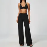 Jet Black Women's Yoga Set Tummy Control Deep V Fitted