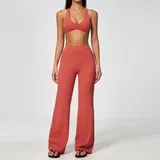 Apple Red Women's Yoga Set Tummy Control Deep V Fitted