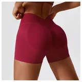 Red Women's Running Fitness Premium Yoga Workout Shorts Seamless