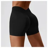 Black Women's Running Fitness Premium Yoga Workout Shorts Seamless