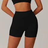 Jet Black Women's Seamless Fitted Yoga Workout Shorts High Waist