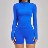 Dazzling Blue Seamless Running Premium Yoga Set Thermal Windproof Fitted