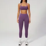 Misty Purple Women's Seamless Backless Yoga Activewear Set Tank Fitted